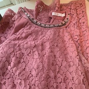 Mauve dress with high neck and great details!